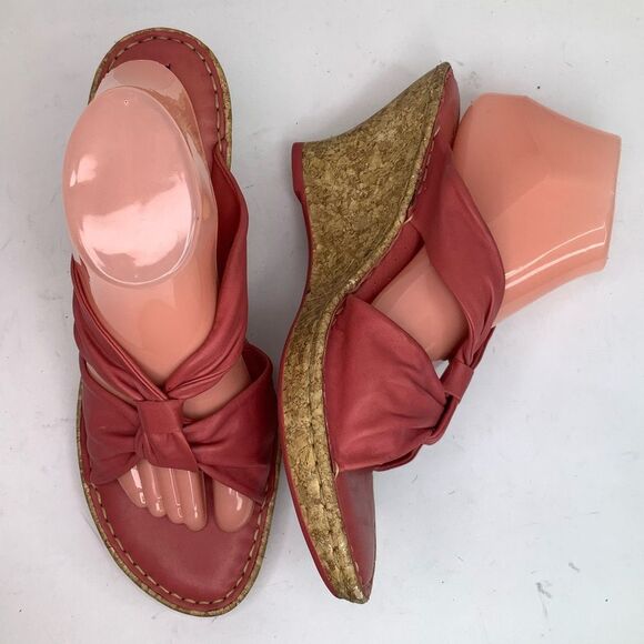 Born Driller Coral Pink Leather Cork Wedge Open Toe Women’s Heeled Sandals Sz 11 - Picture 2 of 11
